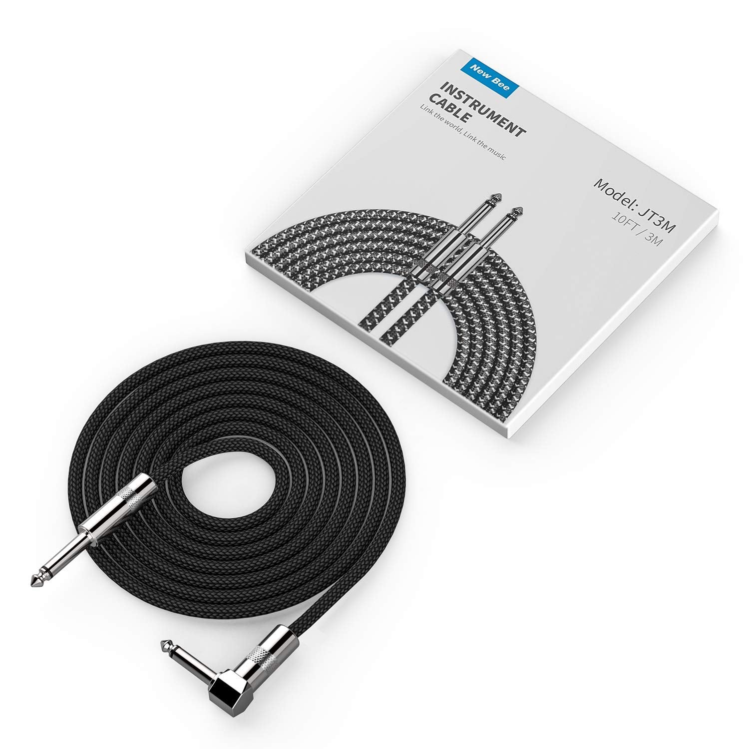 Guitar Cable 10Ft Electric Instrument Bass AMP Cord for Electric Mandolin, Pro Audio (Right Angle to Straight, Black)