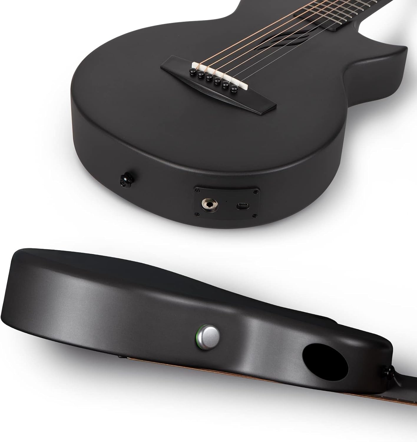 NOVA Go SP1 Carbon Fiber Acoustic Electric Guitar with Smart Acousticplus 35 Inch Travel Acustica Guitarra Starter Bundle Kit of Gig Bag, Strap, Strings, Charging Cable, Instrument Cable(Black)