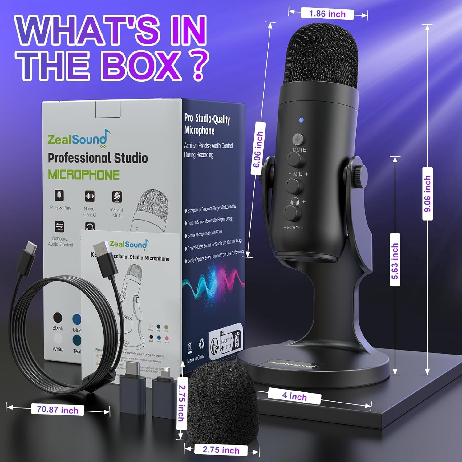 USB Microphone,Condenser Computer PC Mic,Plug&Play Gaming Microphones for PS 4&5.Headphone Output&Volume Control,Mic Gain Control,Mute Button Vocal,Youtube Podcast on Mac&Windows(Black)
