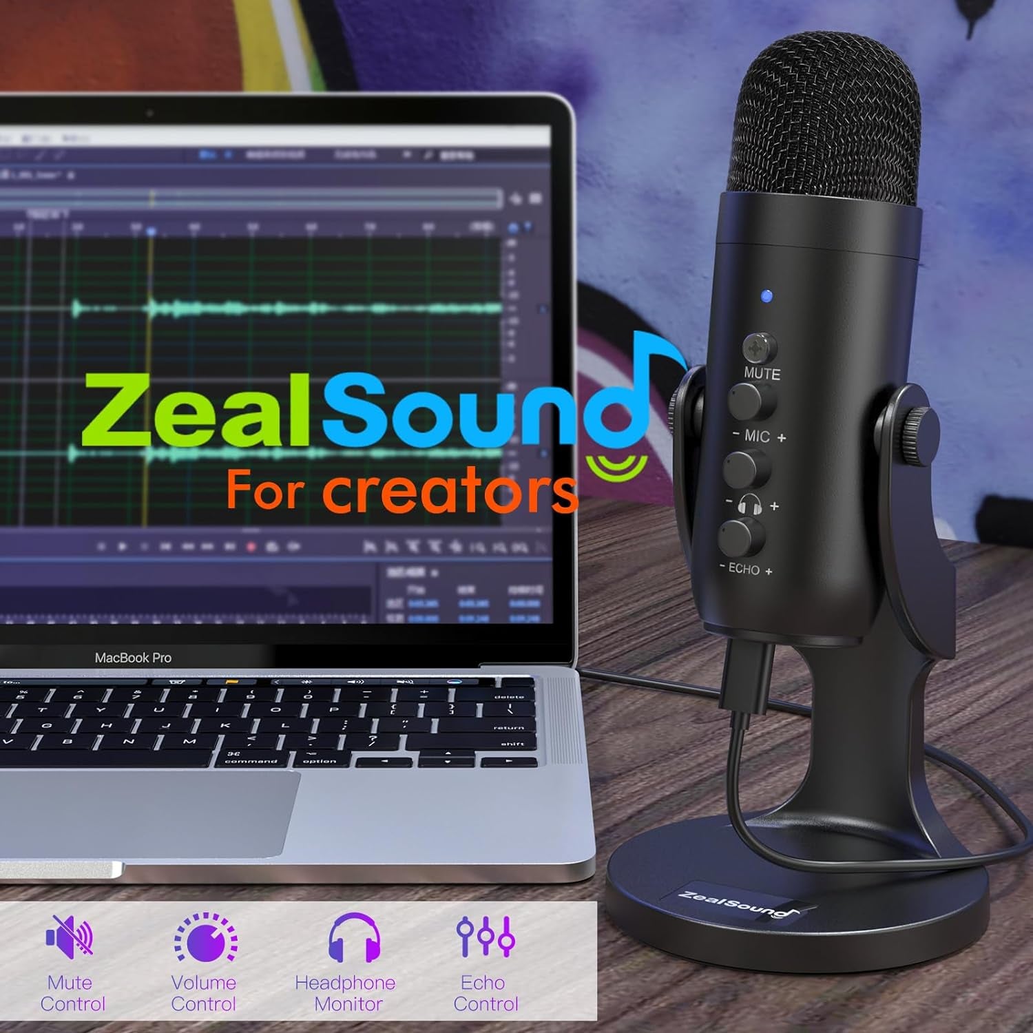 USB Microphone,Condenser Computer PC Mic,Plug&Play Gaming Microphones for PS 4&5.Headphone Output&Volume Control,Mic Gain Control,Mute Button Vocal,Youtube Podcast on Mac&Windows(Black)